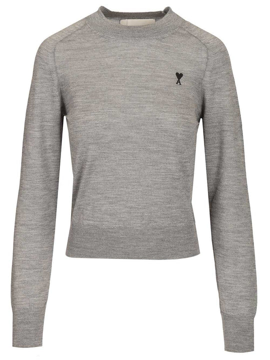 Quota -Crewneck Sweater With Contrasted Ami De Coeur Knitwear Grey