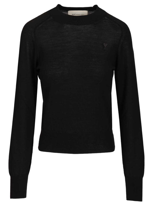 Quota -Crewneck Sweater With Contrasted Ami De Coeur Knitwear Black