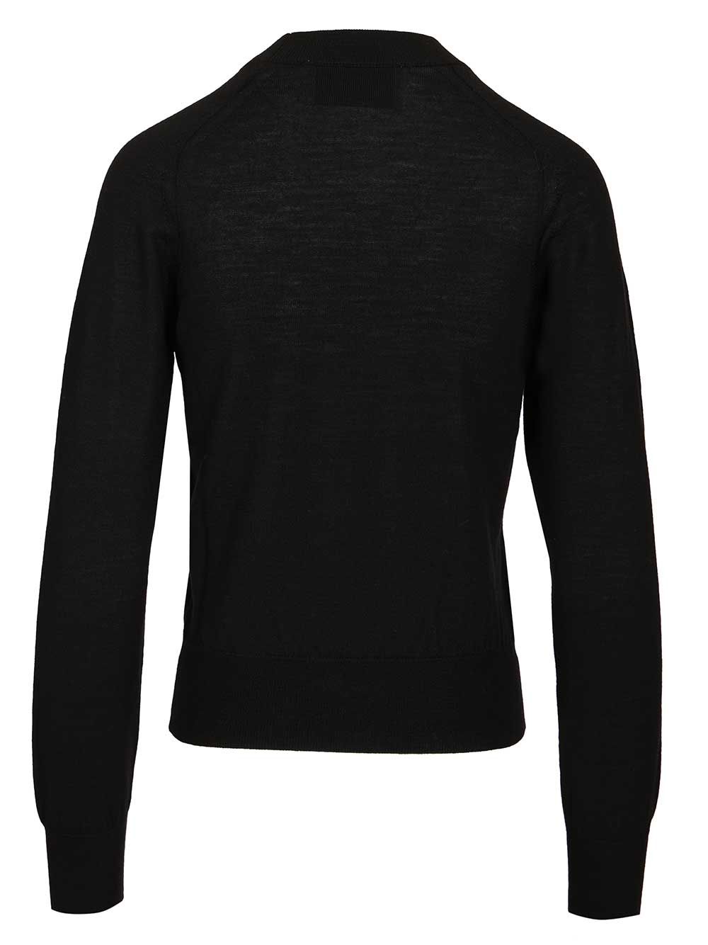 Ami Quota -Crewneck Sweater With Contrasted Ami De Coeur Knitwear - Black | 7059d83525210679e5796a2f342d9bdbfed30bc5