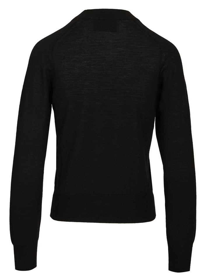 Ami Quota -Crewneck Sweater With Contrasted Ami De Coeur Knitwear - Black | 7059d83525210679e5796a2f342d9bdbfed30bc5