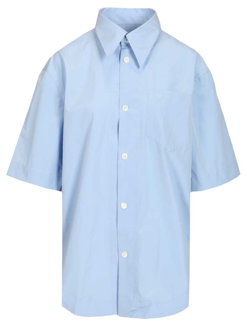 Ami Short-Sleeved Poplin Shirt Shirts - Light blue | 0573b5a744b36d6060b8ff51f4413d8cf68e32ec