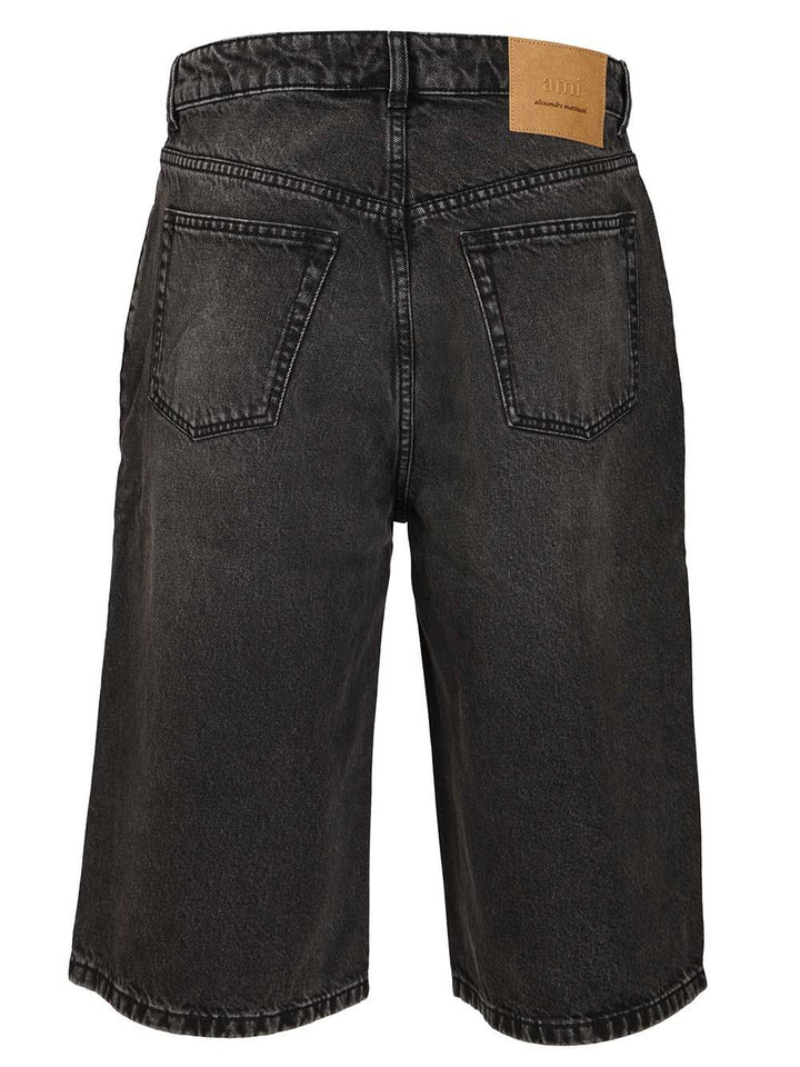 Ami Large Fit Bermuda Shorts Used Denim Trousers - Black | 28e148159b5e135a7b3c469eac7823b226dc61bc