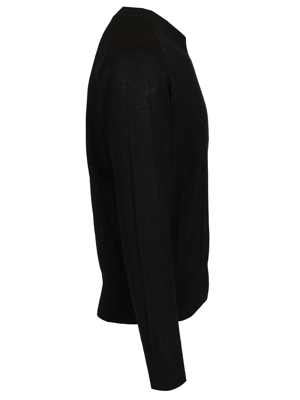 Ami Quota -Crewneck Sweater With Contrasted Ami De Coeur Exrafine Merino Wool Knitwear - Black | 41e6f3811ee337e16c84ba2891729664cc522c30