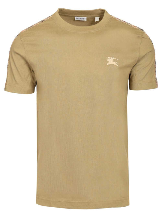 Cotton T-Shirt With Check Trim Trousers Beige
