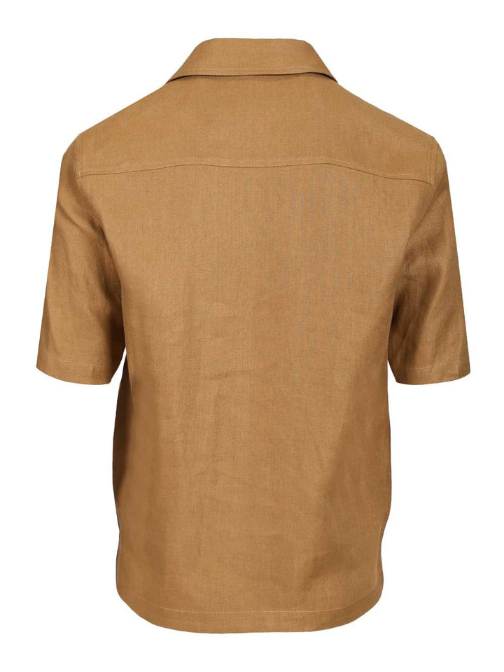 Moncler Short-Sleeved, Zip-Up Shirt In Linen Twill Shirts - Beige | 035efd7861fa57dbe9bdc3e62151d5c93c357de4