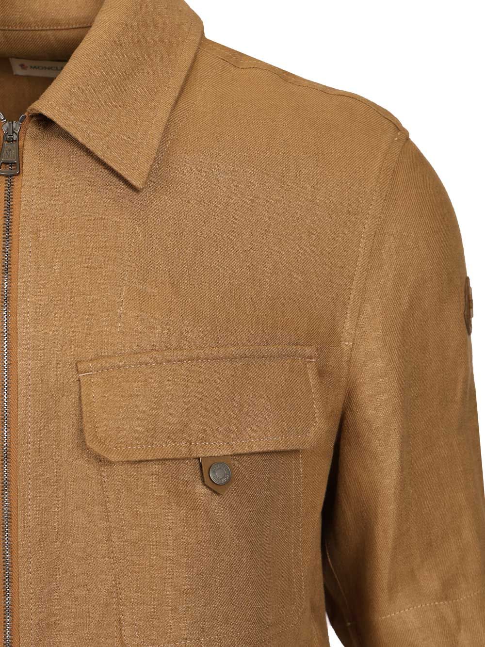 Moncler Short-Sleeved, Zip-Up Shirt In Linen Twill Shirts - Beige | c74bcad2ffcad0dc720e7a5d8bb03d690b8ed865
