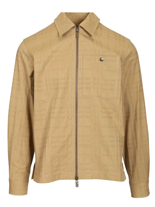 Check Cotton Zip-Up Shirt Jackets Beige