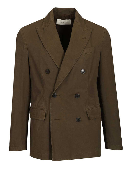Double-Breasted Cotton Blazer Coats Green