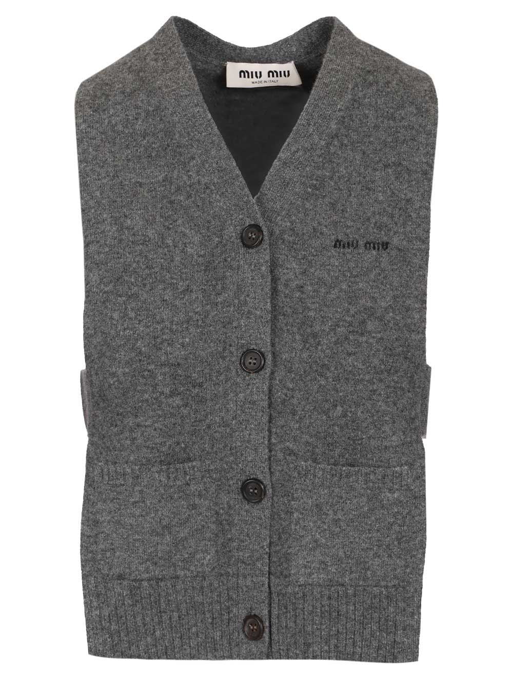 Miu Miu Cashmere Cardigan Vest Knitwear - Grey | 8ed053a0b8918c05f91539f985be60570926529b