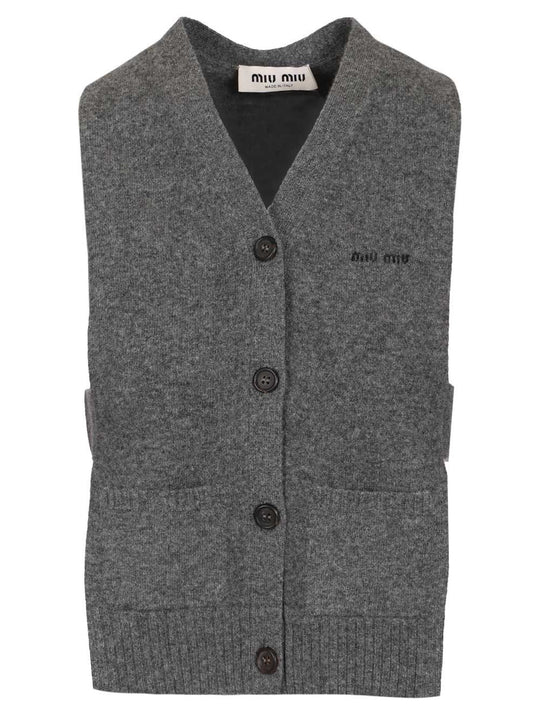 Cashmere Cardigan Vest Knitwear Grey