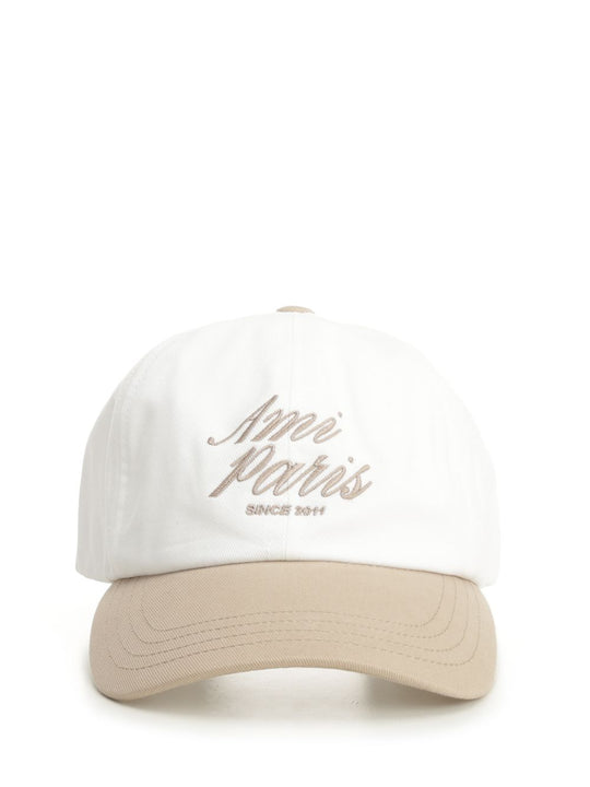 Bicolor Ami Paris Cap Cotton Gabardine Hats Beige