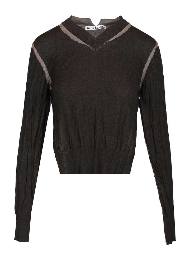 Acne Studios Crumpled V-Neck Sweater Knitwear - Brown | ac8dfc40ee3256a11e1cd9f9eabb99ff8c6d2e8e