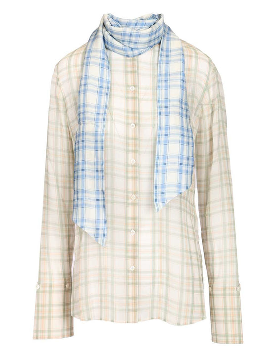 Silk Blouse With Scarf Shirts Green