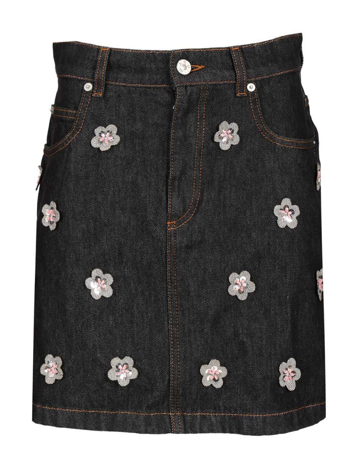 Marni Black Denim Skirt With Daisy Appliques Knitwear - Blue | 61aeeb605b6d1d2a5a4f5bb1d5f80ad8c685e7e8