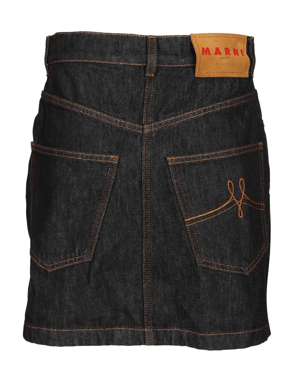 Marni Black Denim Skirt With Daisy Appliques Skirts - Blue | 2f41553d81821109d1496f7f6b4ebc5e7e4c6635