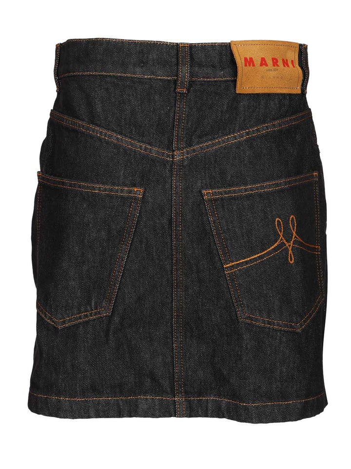 Marni Black Denim Skirt With Daisy Appliques Knitwear - Blue | 2f41553d81821109d1496f7f6b4ebc5e7e4c6635