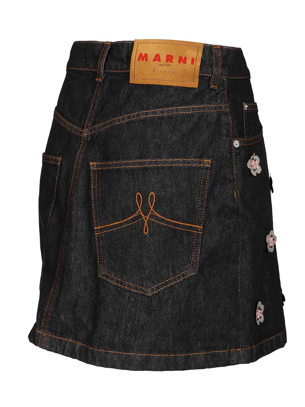 Marni Black Denim Skirt With Daisy Appliques Skirts - Blue | fb8bdb4e9f3eda1a4c4a3e9513935e8123661dfa