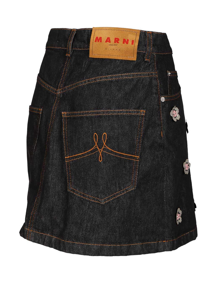 Marni Black Denim Skirt With Daisy Appliques Knitwear - Blue | fb8bdb4e9f3eda1a4c4a3e9513935e8123661dfa