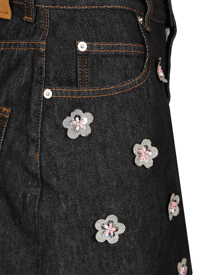Marni Black Denim Skirt With Daisy Appliques Knitwear - Blue | 5cd92126fbc8909b942bc7c71d2ecafa56a80e1d