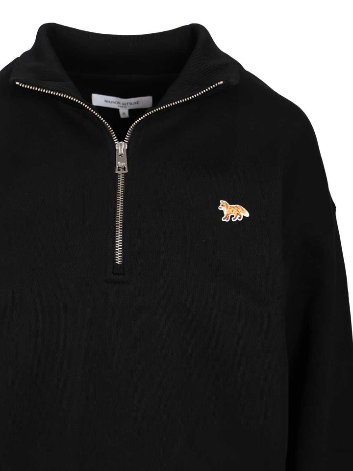 Maison KitsunÉ Baby Fox Half Zipped Sweatshirt Sweatshirts - Black | 78367ac145d97bb1f462bba325f2d6056f5d4611