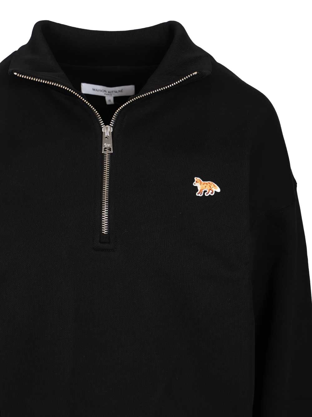 Maison KitsunÉ Baby Fox Half Zipped Sweatshirt Sweatshirts - Black | 78367ac145d97bb1f462bba325f2d6056f5d4611