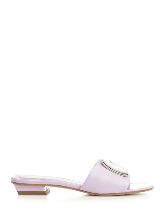 Belle Vivier Leather Mules Sandals Violet