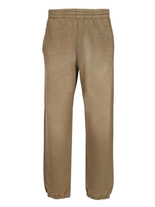 Journey Unisex Jogging Dyed Cotton Fleece Bleaching Effect With Embroidery Trousers Brown