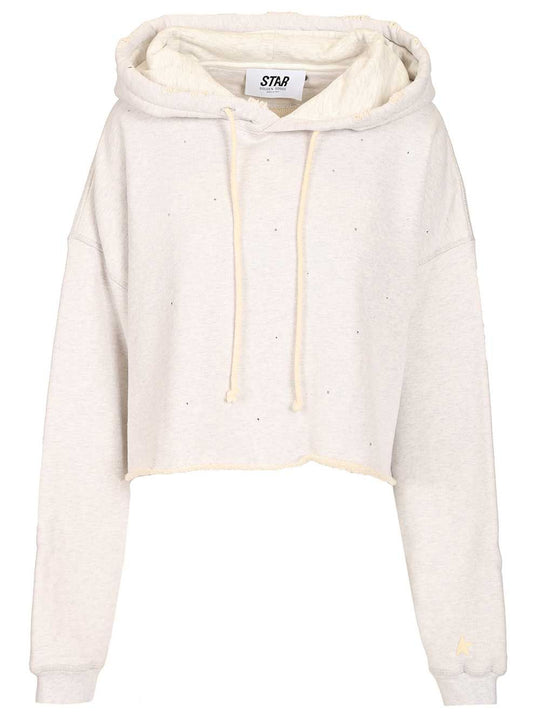 Star/ W'S Oversize Cropped Hoodie/ Heavy Fleece/ Destroyed Wash/ Star Label Sweatshirts Grey