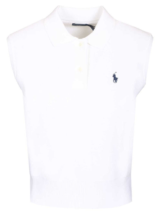 Short-Cut Sleeveless Polo Shirt White