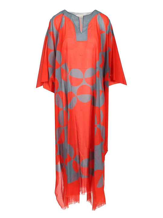 Cotton Kaftan With Geometric Print Swimwear Multicolor