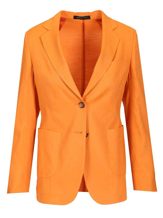Single-Breasted Linen Blend Blazer Jackets Orange