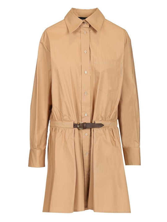 Abito In Popeline Con Cintura In Pelle Dresses Beige