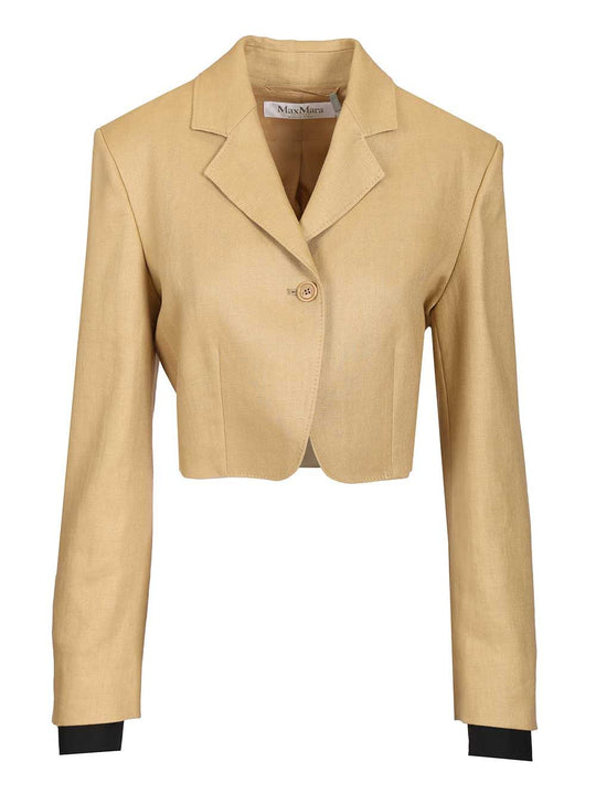 Linen Diagonal Crop Jacket Jackets Beige