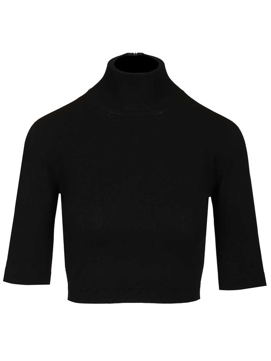 Stretch Viscose Crop Turtleneck Knitwear Black