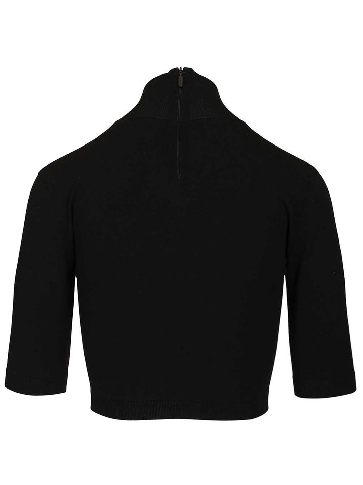 Max Mara Stretch Viscose Crop Turtleneck Knitwear - Black | 7ea154f6204b058d6a4734dc9791bd89d5f48646