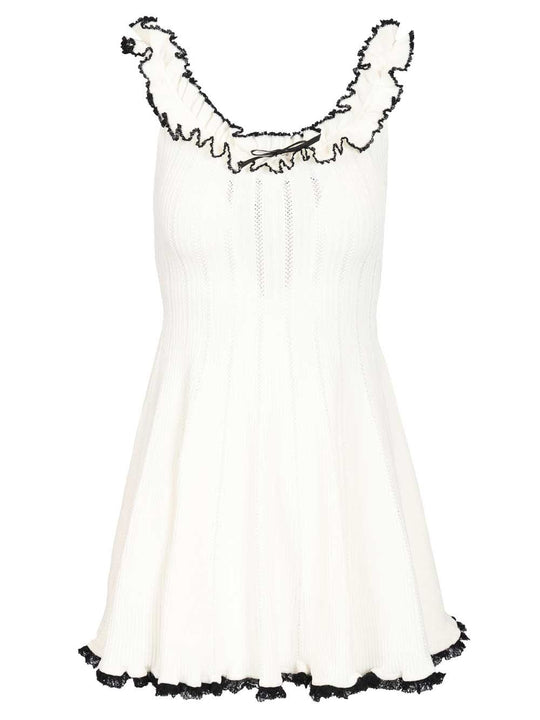 White Contrast Trim Knit Mini Dress Dresses White