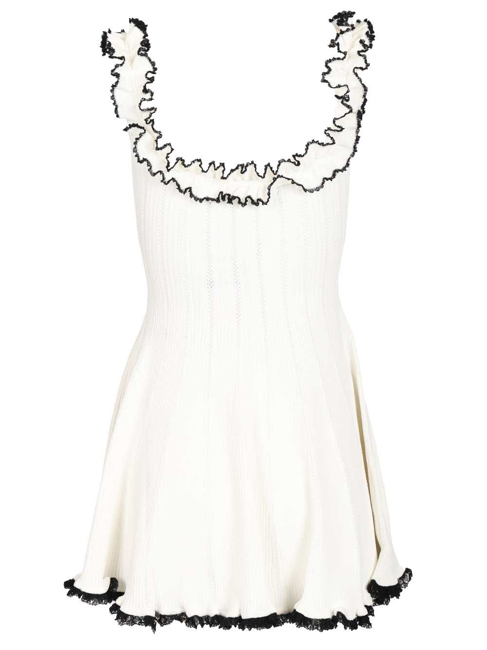 Self-Portrait White Contrast Trim Knit Mini Dress Dresses - White | 48dd0ff09229413481a150bdb7063d9f4e4d361c