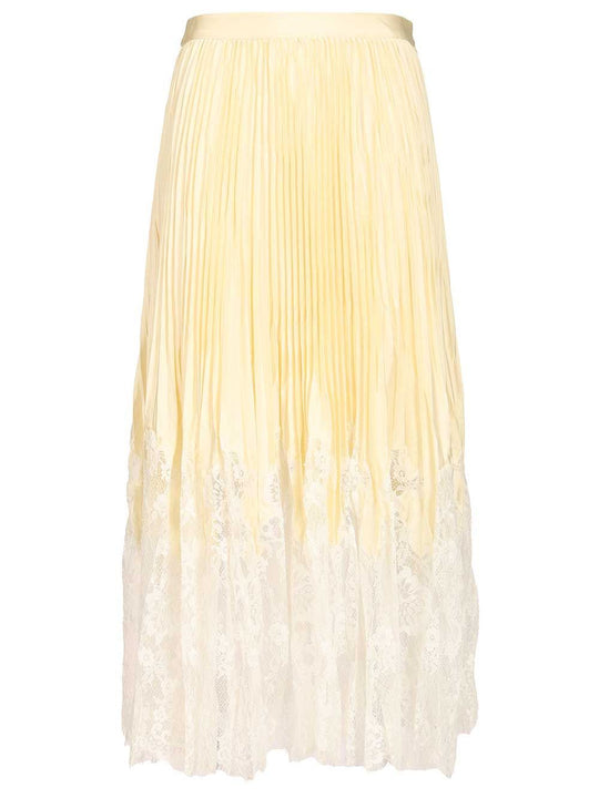 Yellow Satin Lace Midi Skirt Skirts Yellow