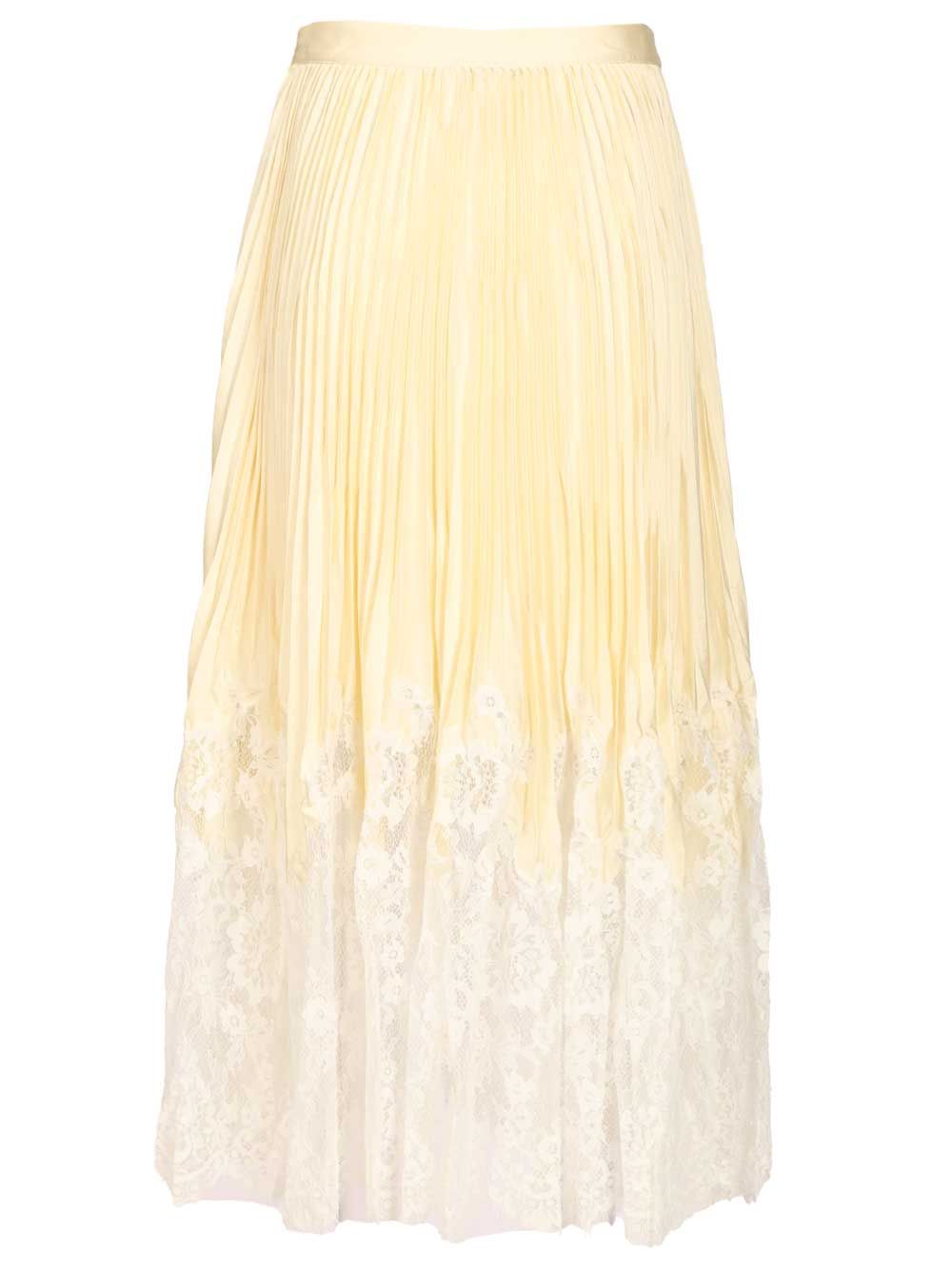Self-Portrait Yellow Satin Lace Midi Skirt Skirts - Yellow | 700970170df31a22dd42a3549e5cefffdef76019