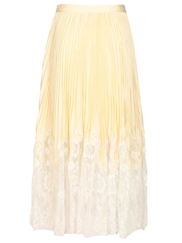 Self-Portrait Yellow Satin Lace Midi Skirt Skirts - Yellow | 700970170df31a22dd42a3549e5cefffdef76019