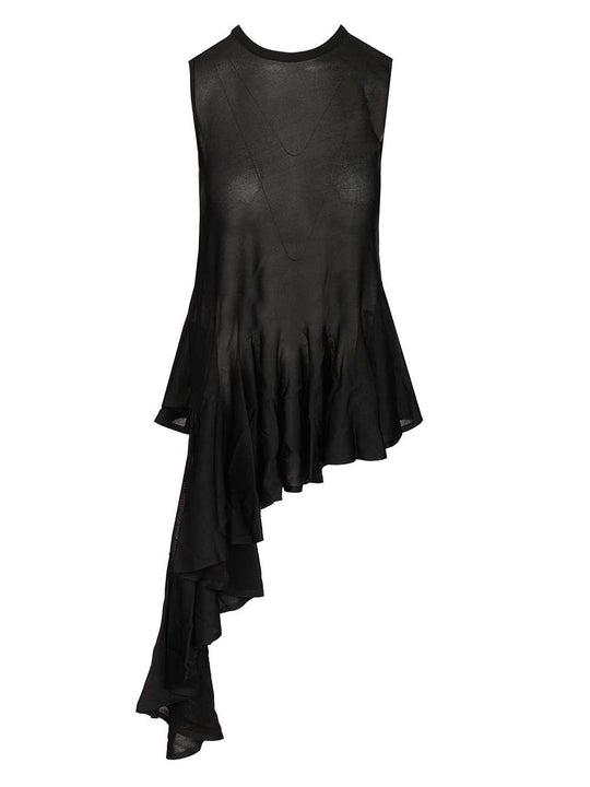 Asymmetrical Top With Godet Tops Black