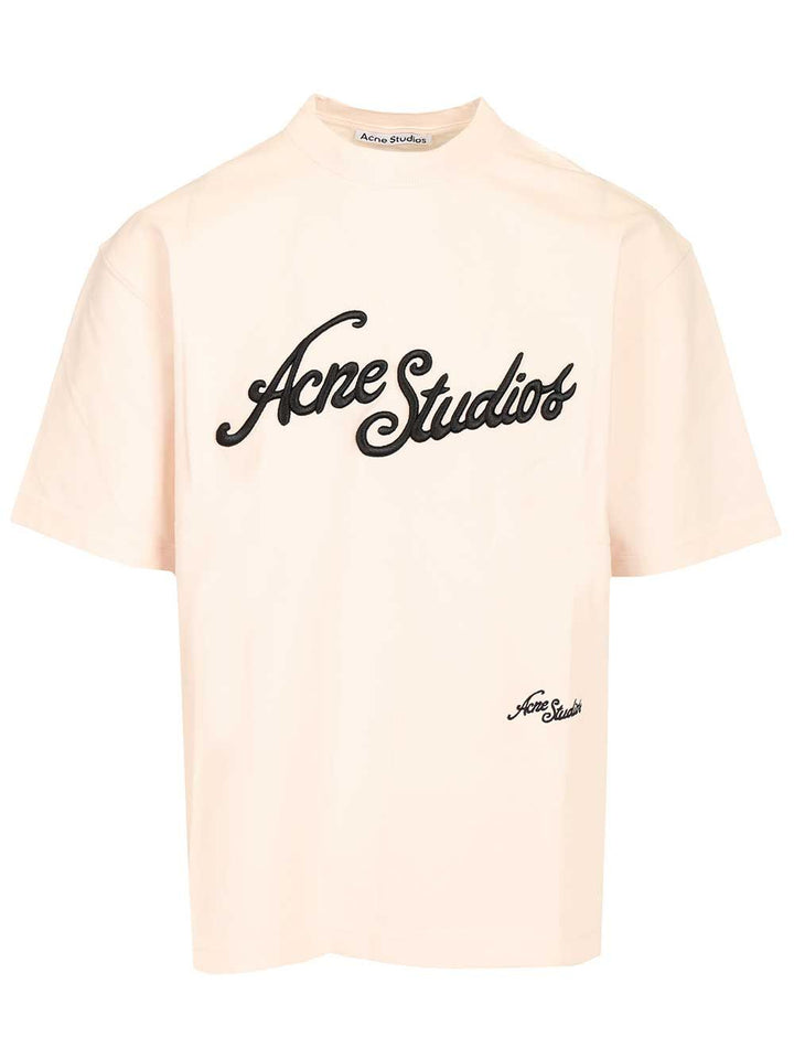 Acne Studios With Embroidered Logo T-Shirt - Rose | 198cfd2b8e004acf7629eedffb6acdabce36341c