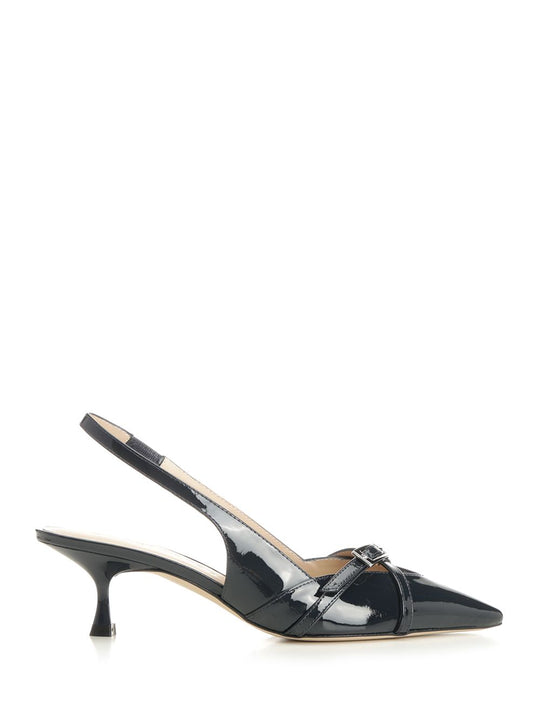 Georgie Slingback In Blue Patent Leather Pumps Blue