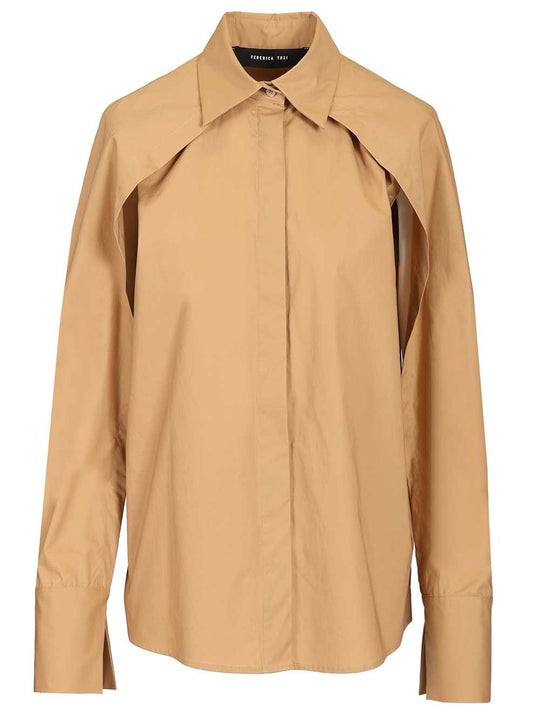 Camicia Maniche Aperte In Popeline Shirts Beige