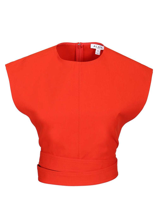 Cropped Top In Cotton Gabardine With Band Tops Red