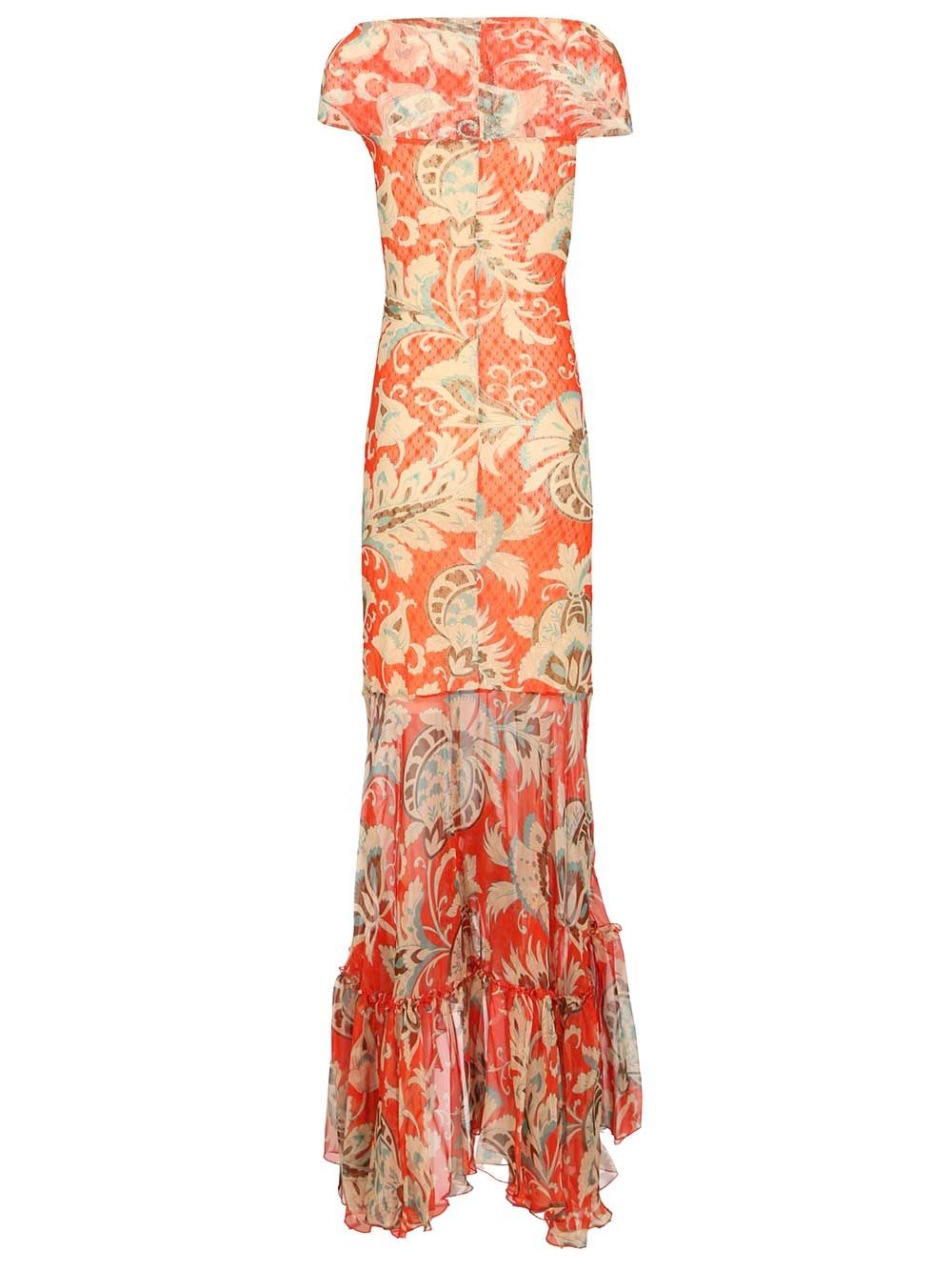 Etro Long Dress With Bardot Neckline And Print Dresses - Red | ef0bb5b1c5f69ff450e65ac999bcbd75697780b0
