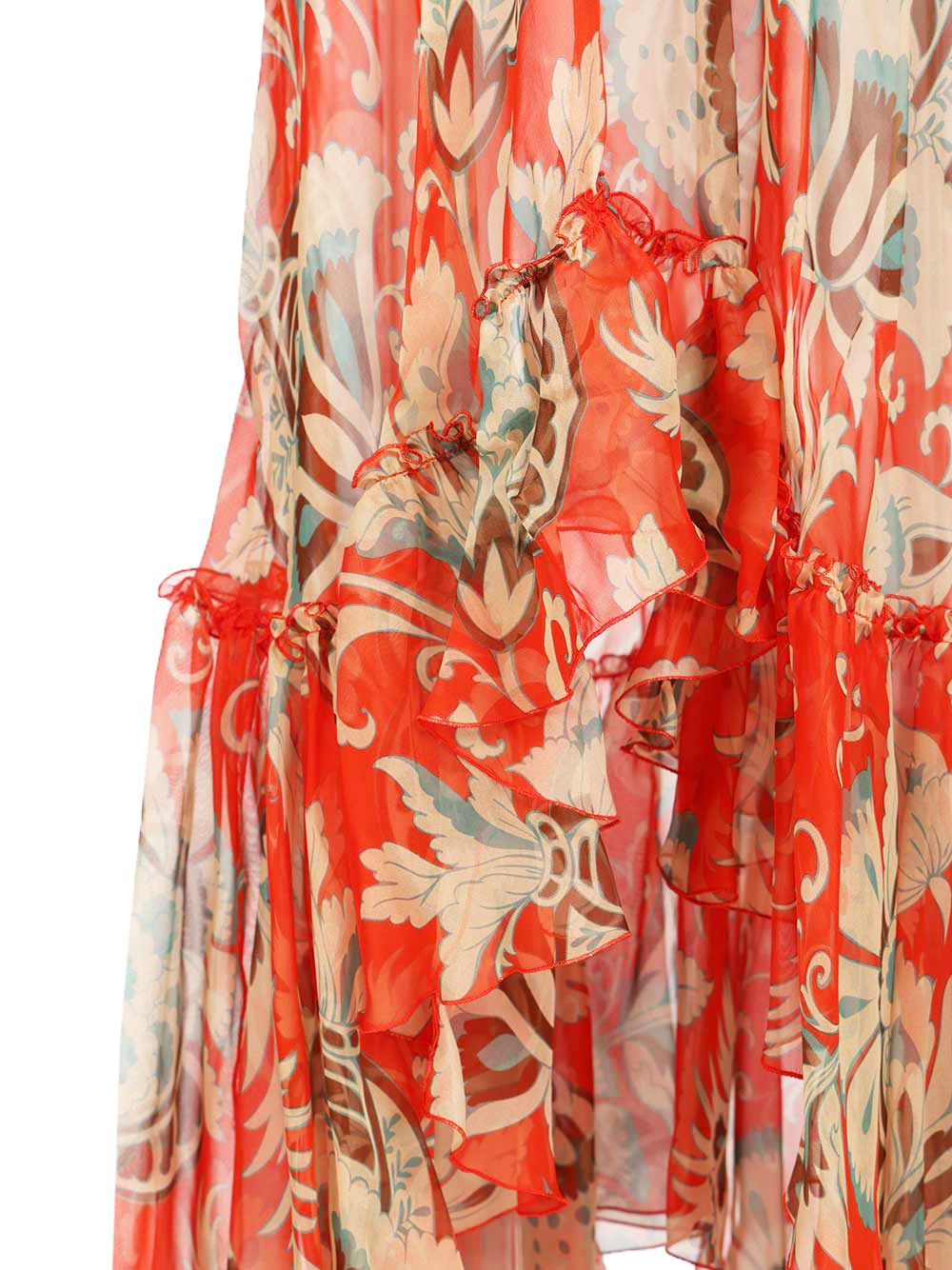 Etro Long Dress With Bardot Neckline And Print Dresses - Red | 0afe7d888bdc7801ad1317571346ca51552107f9