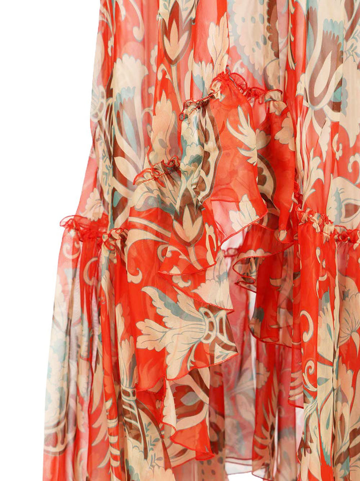 Etro Long Dress With Bardot Neckline And Print Dresses - Red | 0afe7d888bdc7801ad1317571346ca51552107f9