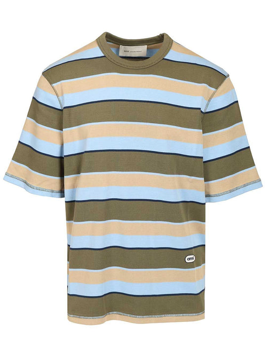 Short Sleeves Oversize Fit Striped Teeshirt With Oval Ami Patch T-Shirt Multicolor