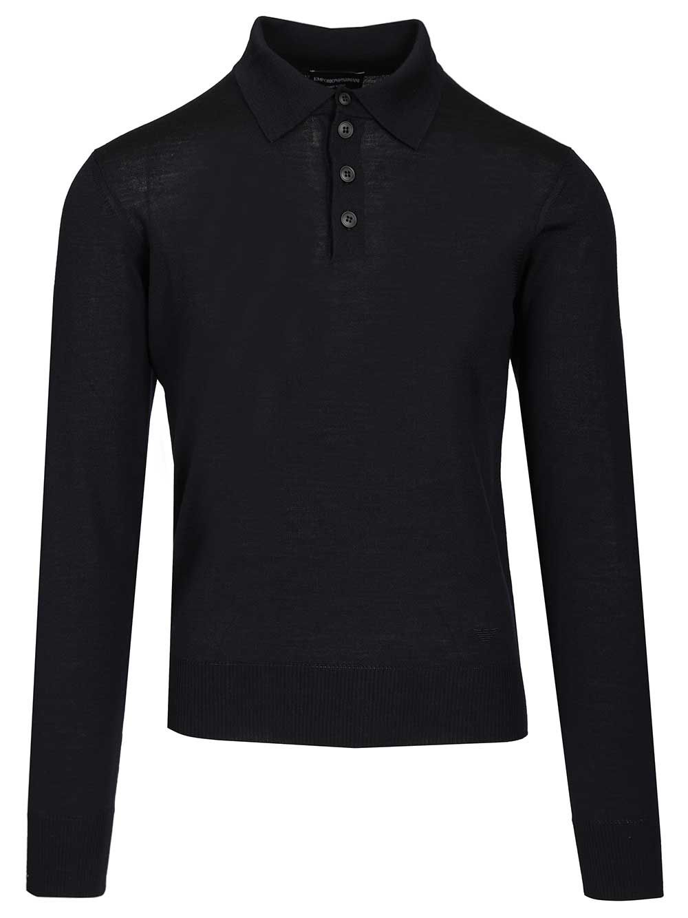 Emporio Armani Long-Sleeved Wool Polo Shirt Knitwear - Blue | 4229982328c949a2932dfe52999692302941d878